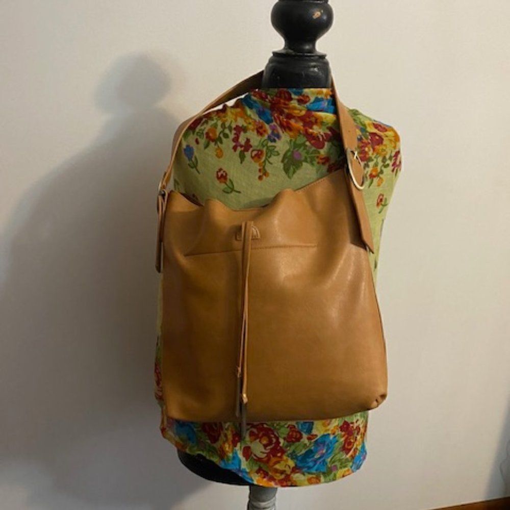 Susan Joy Camel Vegan Leather Hobo with Tassel